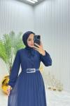 Piliseli Tesettür Elbise Lacivert