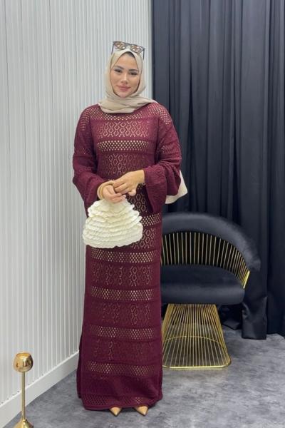 File Detay Elbise Bordo
