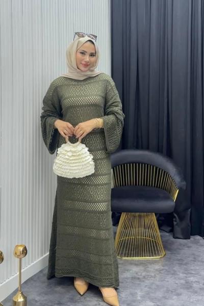 File Detay Elbise Haki