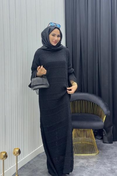 File Detay Elbise Siyah