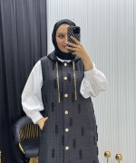 Püskül Detay Yelek Siyah Siyah