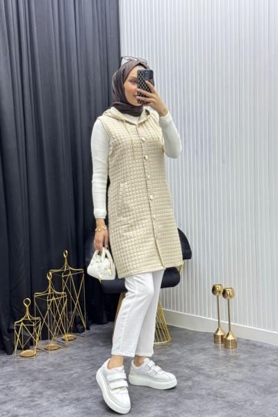 Kapitone Yelek Taş Rengi