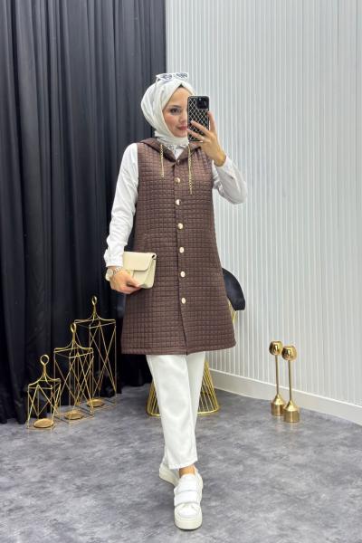 Kapitone Yelek Kahverengi