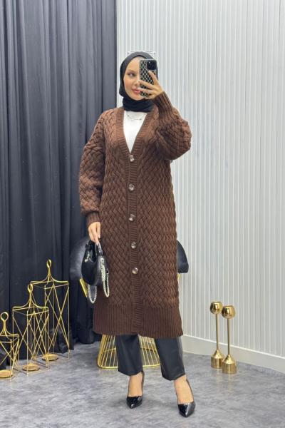 Örgü Desen Hırka Kahverengi