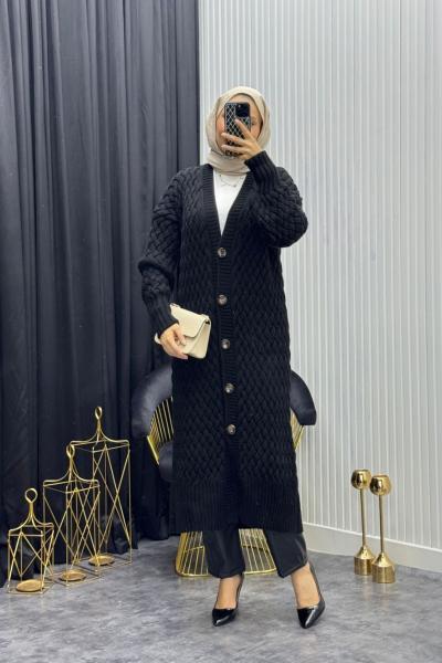 Örgü Desen Hırka Siyah