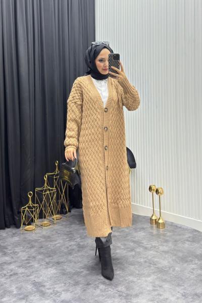 Örgü Desen Hırka Camel