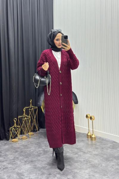 Örgü Desen Hırka Bordo