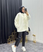 Peluş Mont Siyah Beyaz