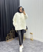 Peluş Mont Siyah Beyaz