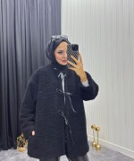 Peluş Mont Siyah Siyah