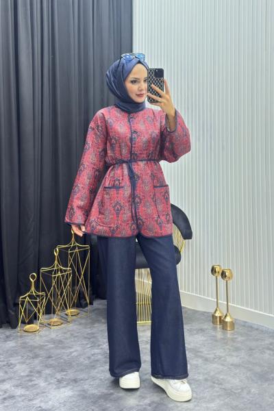 Etnik Desen Ceket Kırmızı