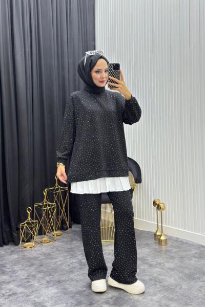 Taşlı Takım Siyah