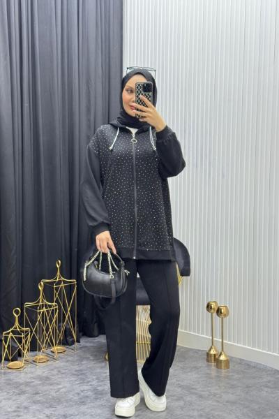 Premium Taşlı Takım Siyah