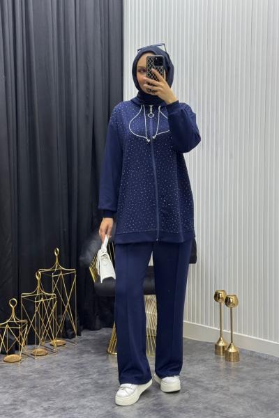 Premium Taşlı Takım Lacivert