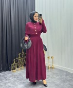 Pelerinli Elbise Bordo Bordo