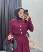 Pelerinli Elbise Bordo Bordo