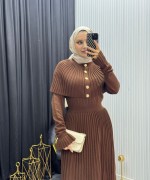 Pelerinli Elbise Kahverengi  Kahverengi