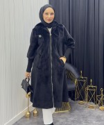 Broşlu Angora Kaban Siyah Siyah