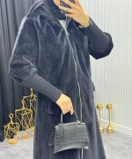 Broşlu Angora Kaban Siyah Siyah