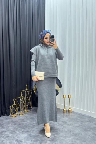 Süveterli Elbise Gri