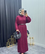 Örgü Desen Elbise Bordo Bordo