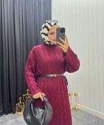 Örgü Desen Elbise Bordo Bordo