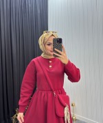 Çantalı Elbise Bordo Bordo