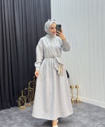 Çantalı Elbise Gri Gri