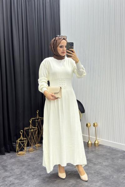 İnci Detay Elbise Kahverengi