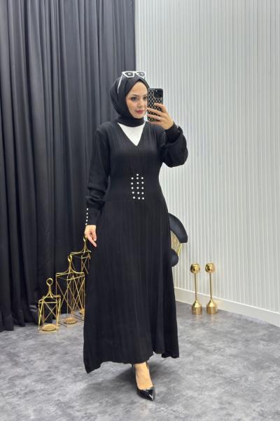 İncili Elbise Siyah