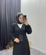 İncili Elbise Siyah Siyah