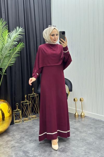 Canan Pelerinli Elbise Bordo