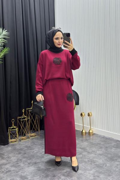 Gül Detay Takım Bordo