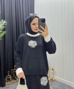 Gül Detay Takım Siyah Siyah