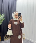 Gül Detay Takım Kahverengi Kahverengi