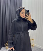 ️Kürklü kaban Siyah Siyah