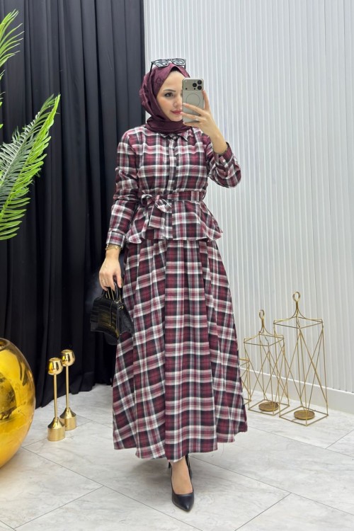 Premium Ekose Takım Bordo