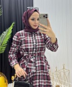Premium Ekose Takım Bordo Bordo