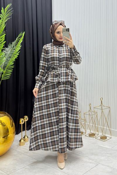 Premium Ekose Takım Kahverengi