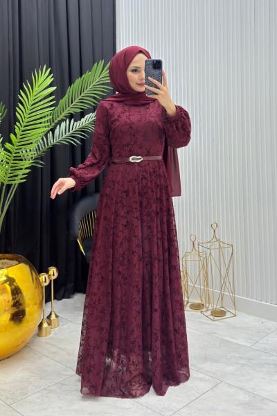 Gonca Dantel Elbise Bordo