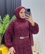 Gonca Dantel Elbise Bordo Bordo