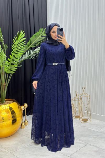 Gonca Dantel Elbise Lacivert