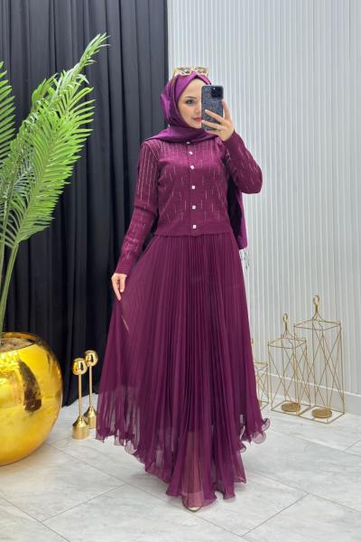 Piliseli Etekli Takım Bordo