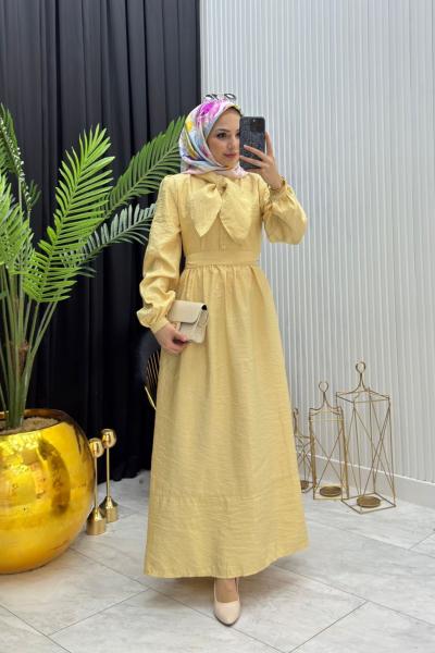 Fularlı Elbise Sarı