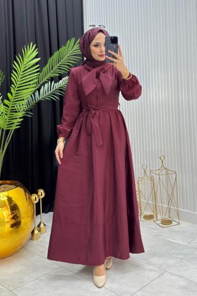 Fular Detay Elbise Bordo