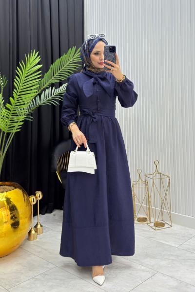 Fular Detay Elbise Lacivert