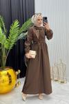 Fular Detay Elbise Kahverengi