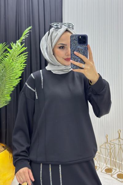 Taş Detay Takım Siyah