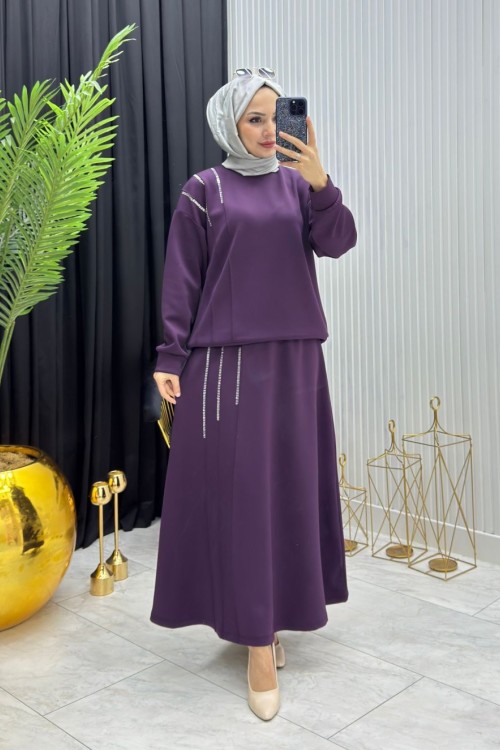 Taşlı Takım Mor