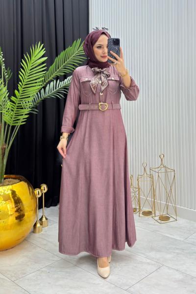 Fular Detay Elbise Bordo